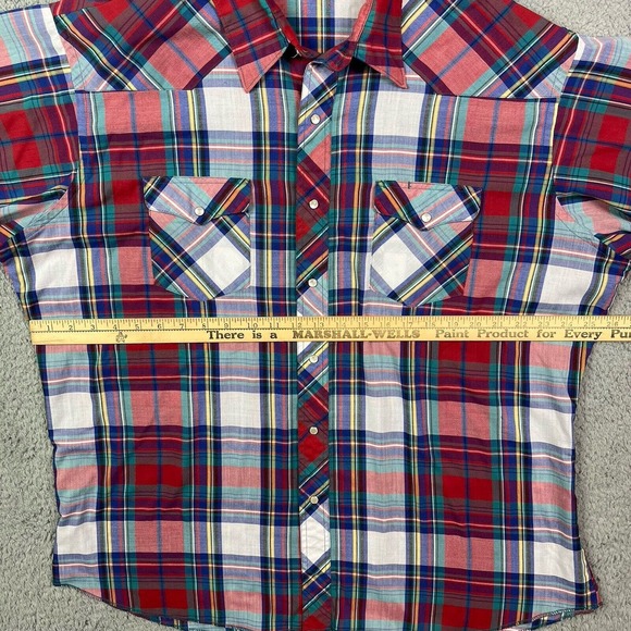 Wrangler Western Shirt Mens Size XXL Pearl Snap Long Sleeve Multicolor Red Plaid - Picture 7 of 7